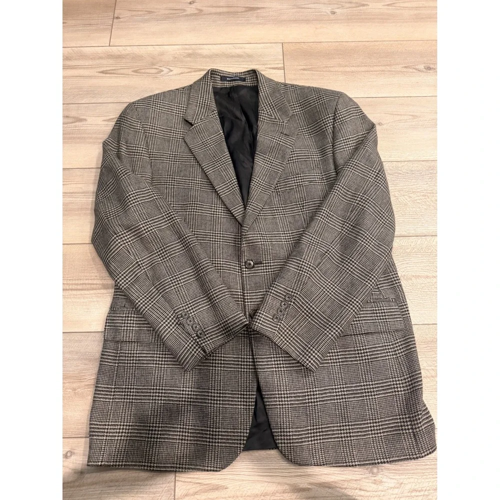 Mens Chaps Ralph Lauren Grey Plaid Two Button Blazer Notched Lapel Sport Coat